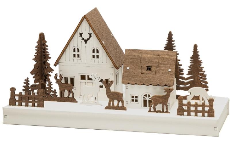 Aufsteller Waldhäuser mit Rentieren 28 x 14 cmFestliche Holzsilhouette