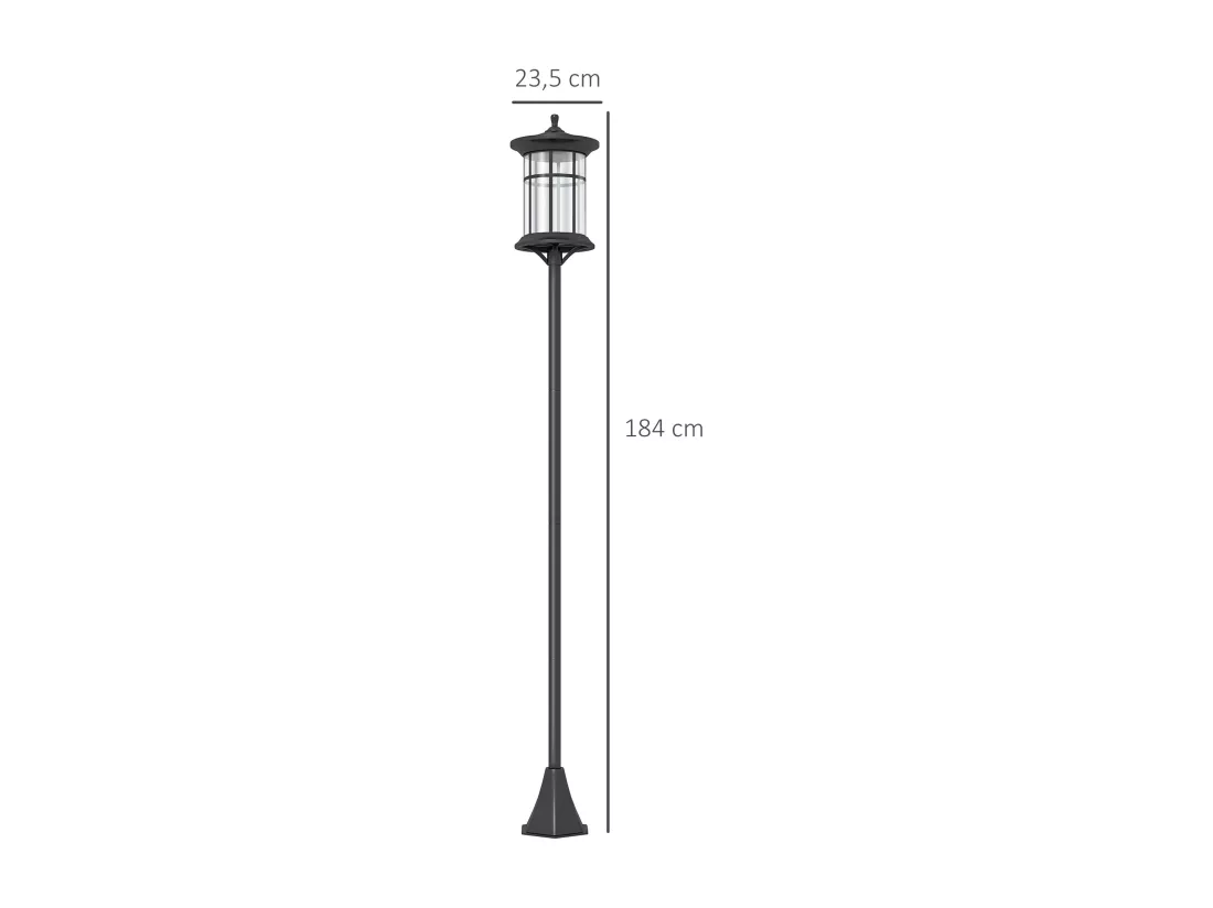 Lampadaire solaire LED extérieur sur pied H. 184 cm noir