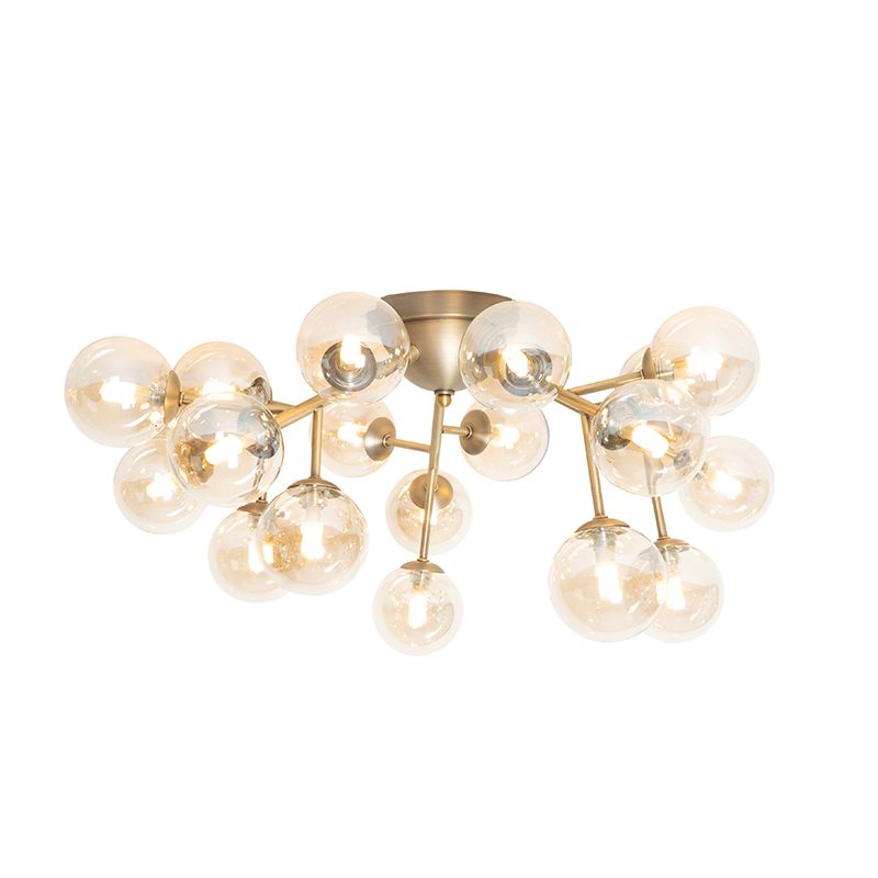 Art Deco plafondlamp brons met amber glas 20-lichts - Bianca