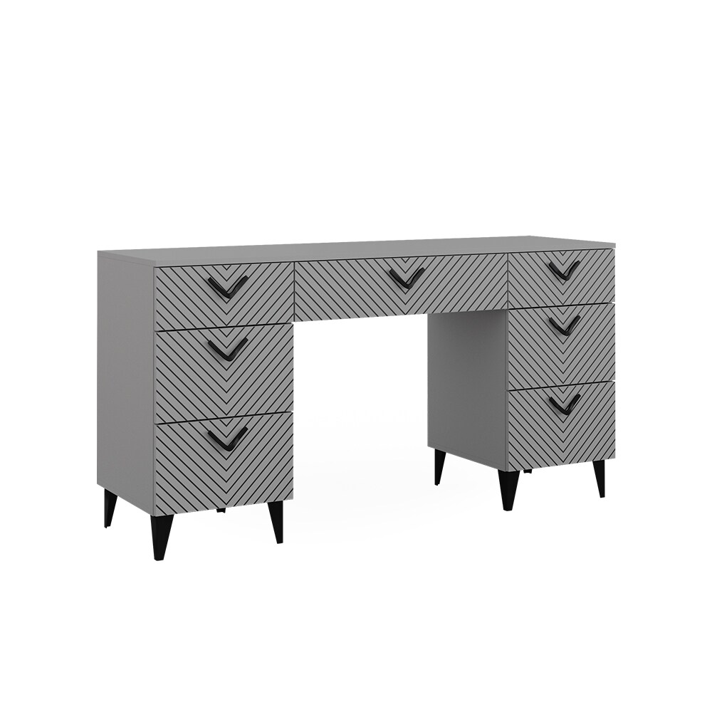 Vicco Schminktisch Anett Grau, 150 x 78 cm, Frisiertisch, 7 Schubladen, Siebdruck