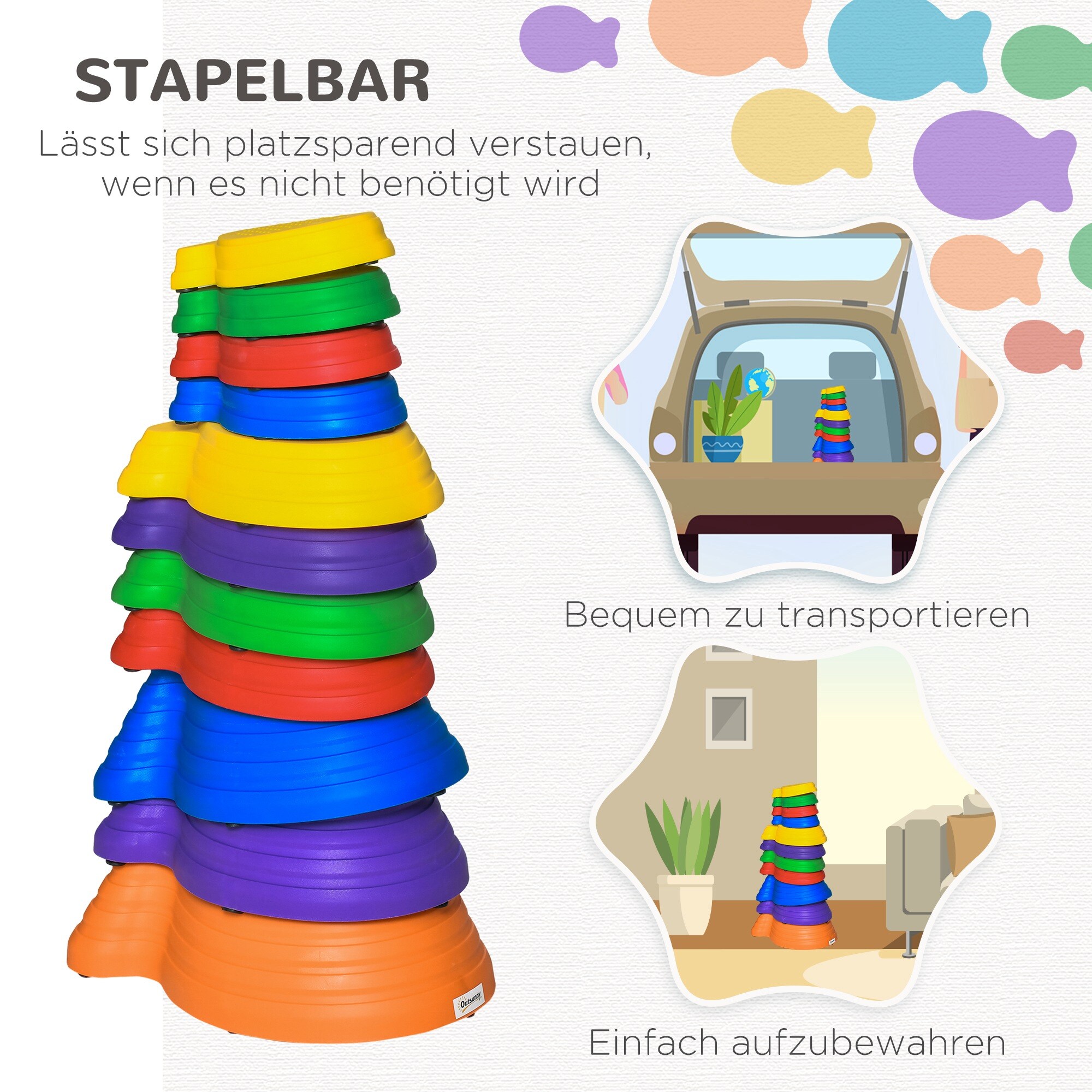 Outsunny Balance Fluss-Steine stapelbar bunt 42L x 31B x 20H cm