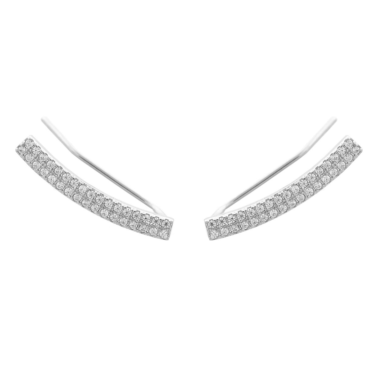 Boucles d'oreilles grimpantes barre 2 rangs contour de lobe serti d'oxydes de zirconium Argent 925 Rhodié