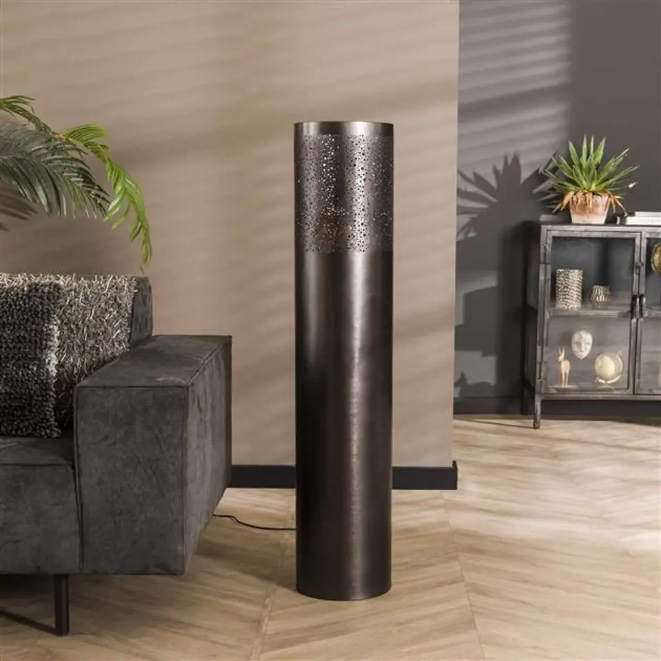 Industriële vloerlamp Eleanor metaal 120 cm - Nikkel - Zwart
