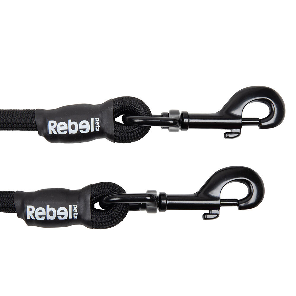 Rebel Petz - Anti-knoop Dubbele Hondenriem - Zwart - S