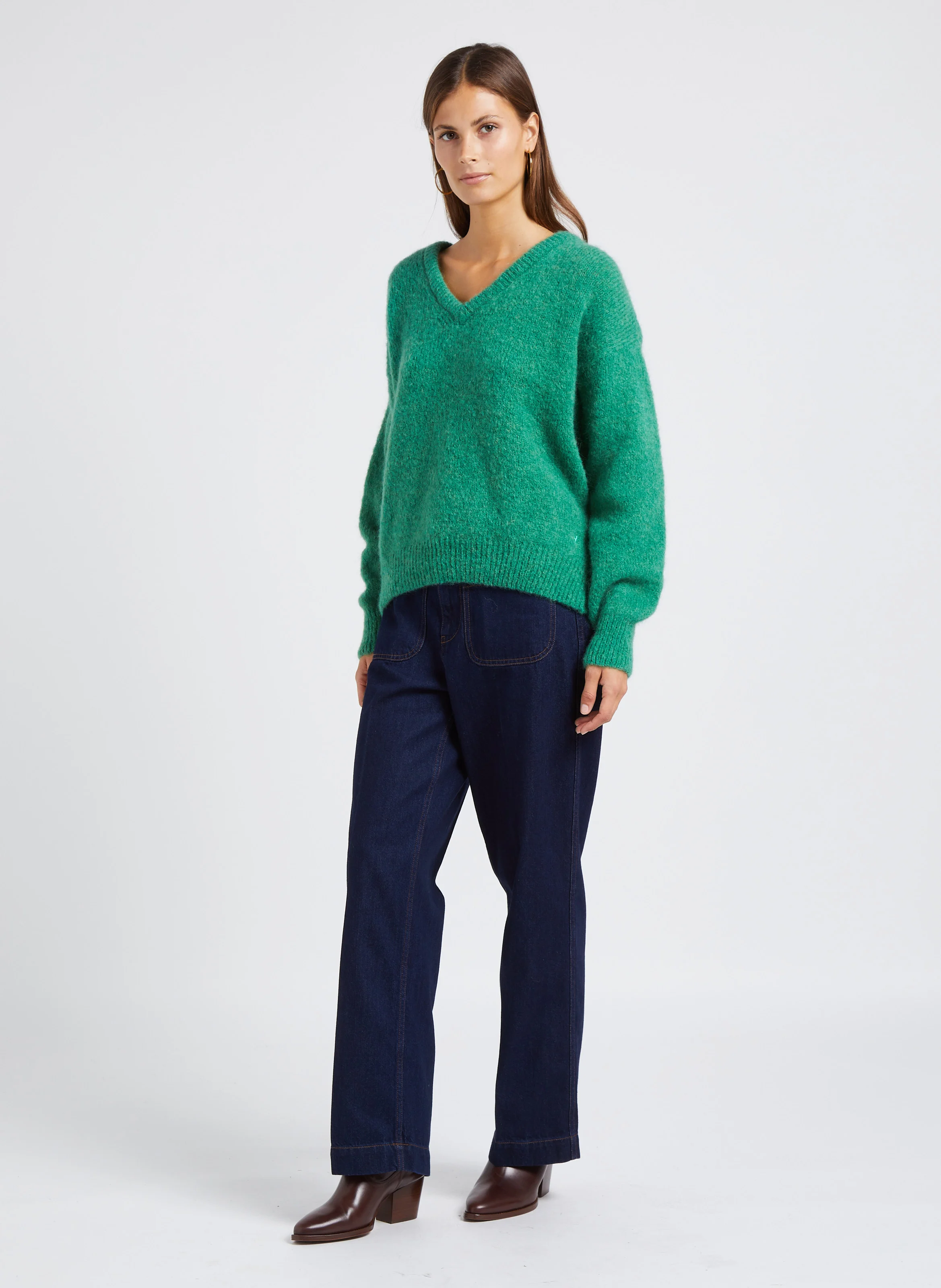 SAMUEL - Jean droit taille haute en coton | Bleu