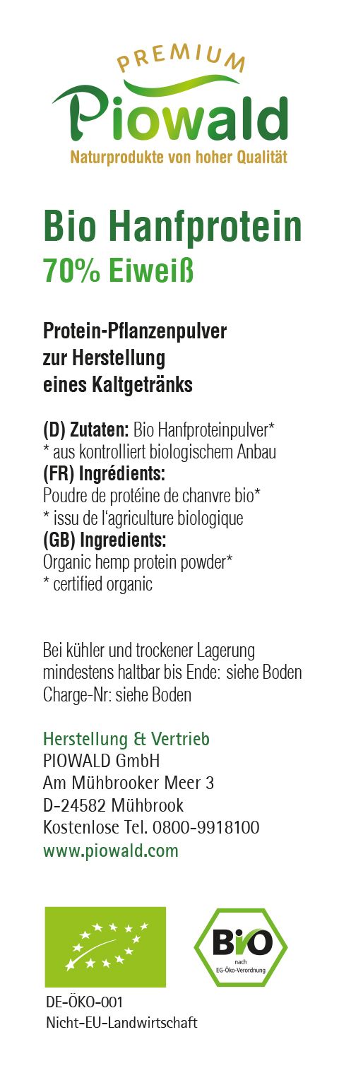 Piowald BIO Hanfprotein hell 70%