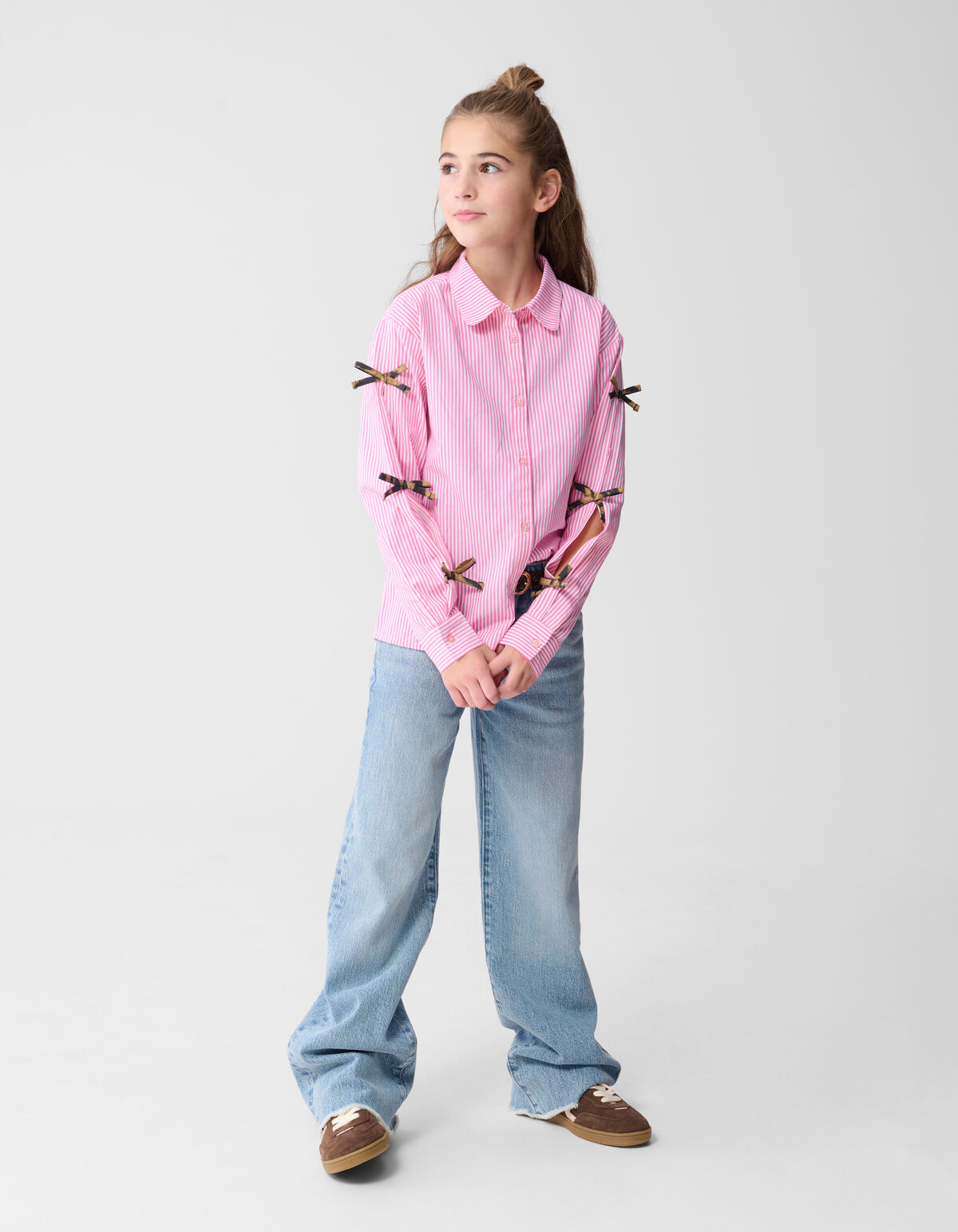 Pinstripe Strik Blouse Lichtroze