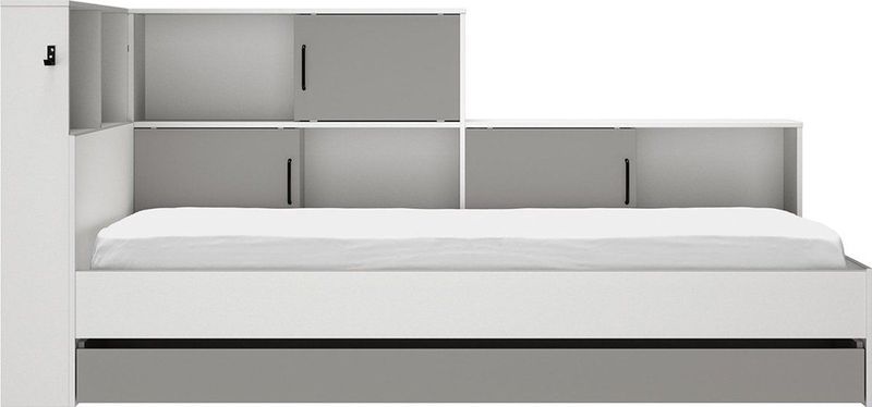 Bed - Grijs/Wit - Spaanplaat - Met Opbergruimte