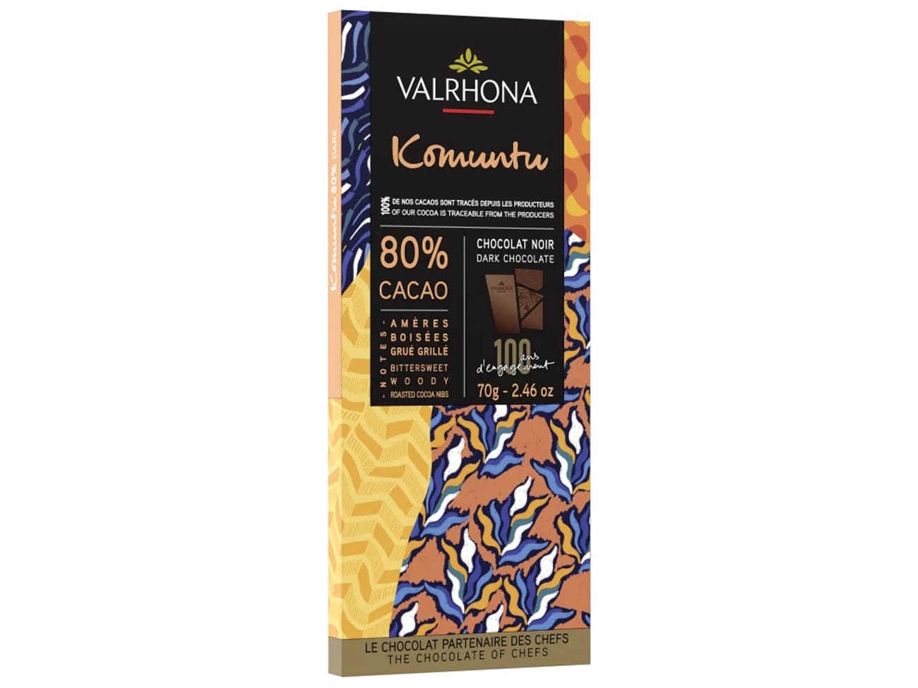Tablette chocolat noir Komuntu 80% - 70 g - Valrhona