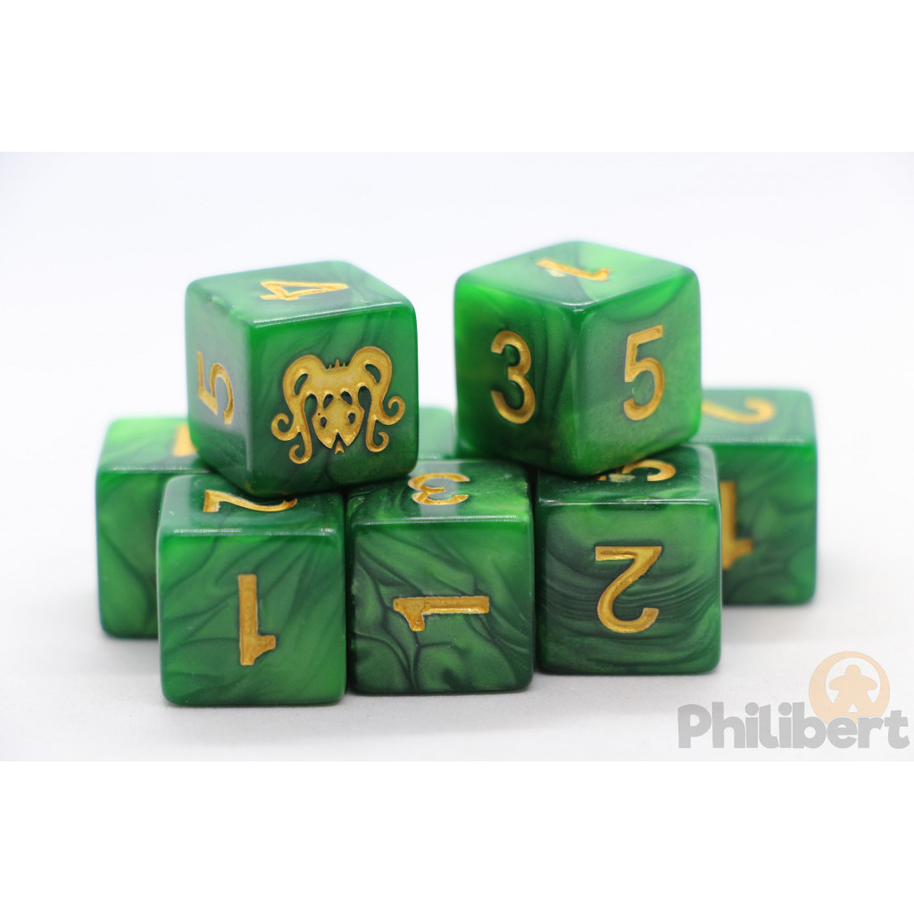 Set de 9 Dés 6 Faces Elder Dice: The Brand of Cthulhu Drowned Green