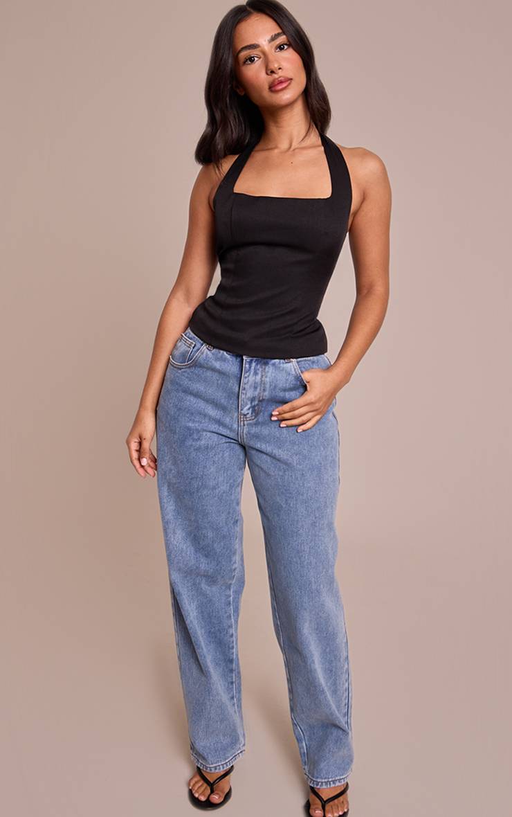 Noir Top Ajusté Petite À Encolure Américaine