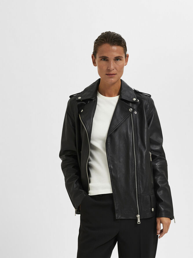 Selected Femme SLFMADISON LEATHER JACKET NOOS Sort