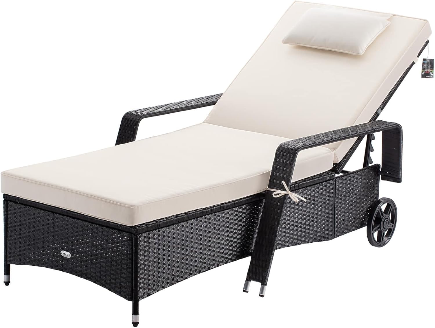 Casaria® Sonnenliege mit Rollen 7cm Auflage Extra Breit 90cm Gartenliege Wetterfest 165kg Belastbar Verstellbar Terrasse Balkonmöbel Liegestuhl Schwarz Creme