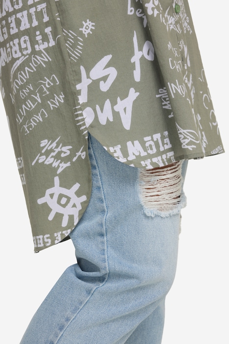 Longbluse, A-Line, Graffitti-Muster, Tunika-Ausschnitt, Langarm