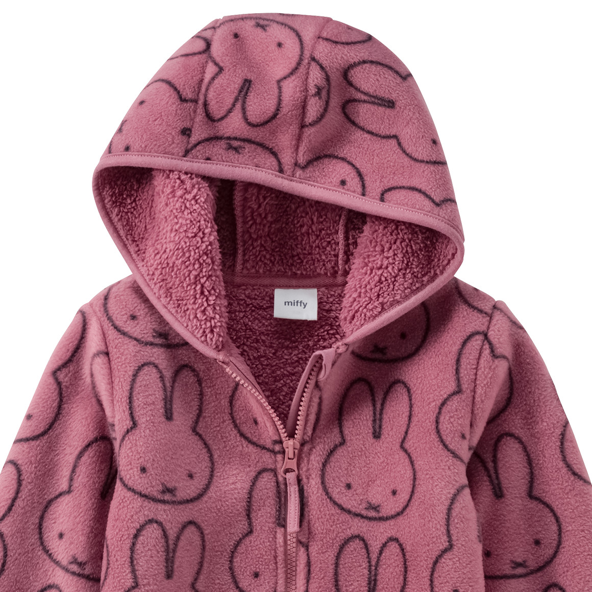 Topomini Miffy Fleeceoverall mit Kapuze dunkelrosa