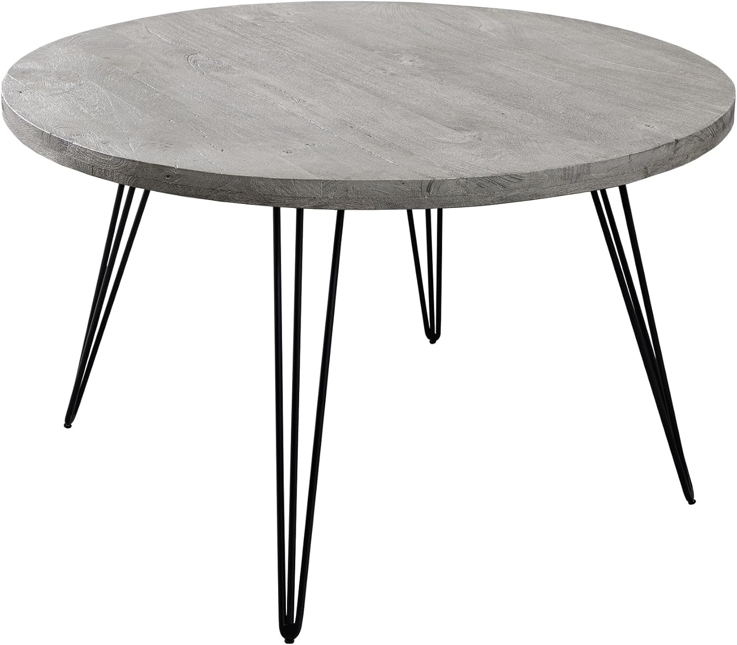 Riess Ambiente Runder Esstisch Scorpion 120cm grau Mango Massivholz Schwarze Metallbeine Hairpin Legs, stylischer Esstisch für Dein Esszimmer