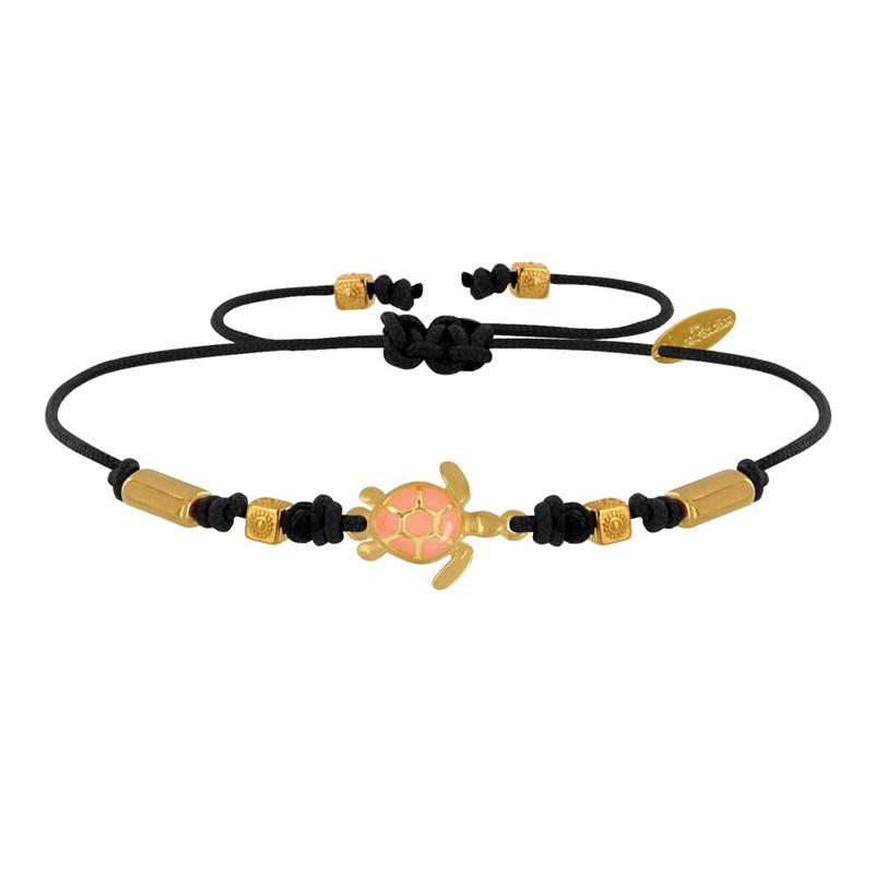 Bracelet Lien Laiton Doré Tortue Émaillé Orange - Noir