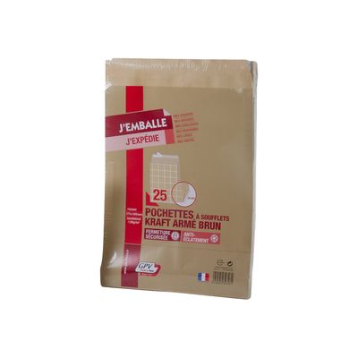 GPV Pack'n Post - 25 Pochettes kraft à soufflets 280 x 375 mm - 130 gr - bande auto-adhésive