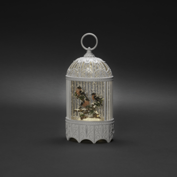 KonstSmide sneeuwlantaarn vogelkooi goudvink met LED verlichting 25 x 8 cm wit