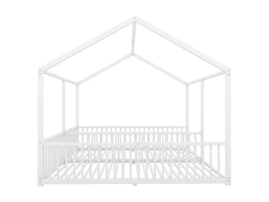 Lit d'enfant en métal 90*200 cm, barrières, échelle, moulures, lit double, cadre en fer, blanc