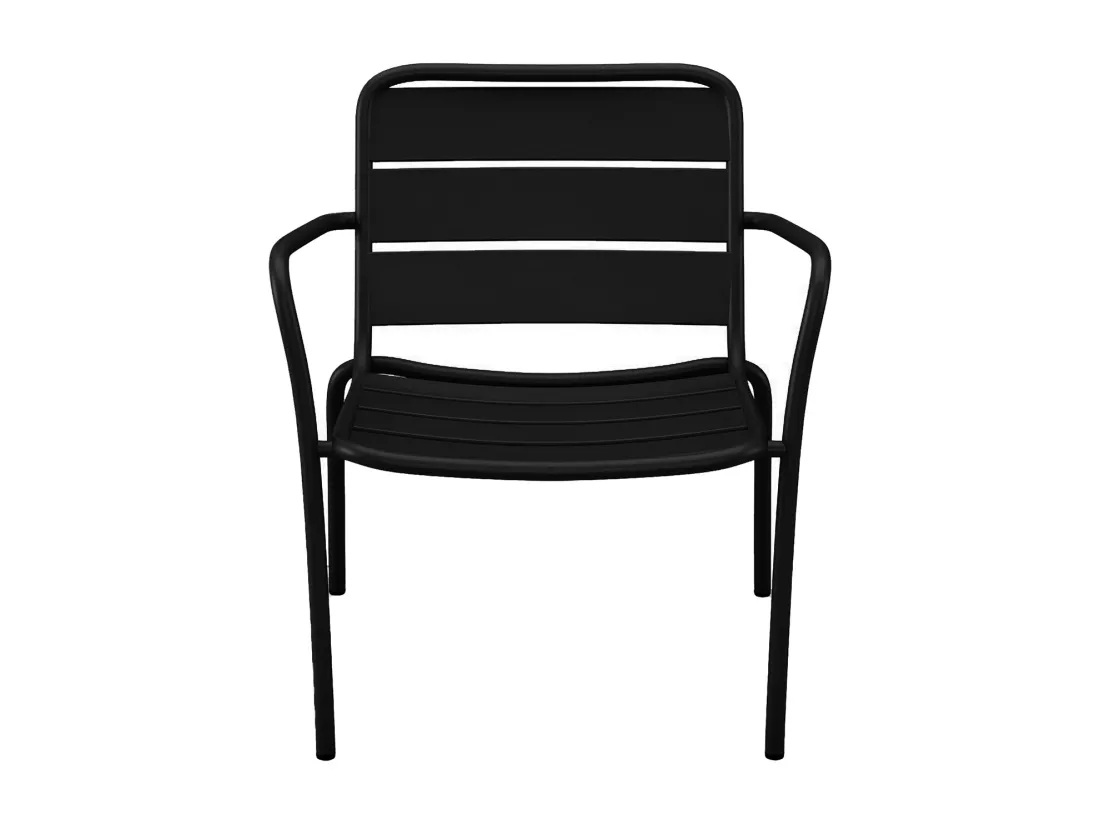 Fauteuil bas de jardin empilable + repose pied en métal - Noir - MIRMANDE de MYLIA