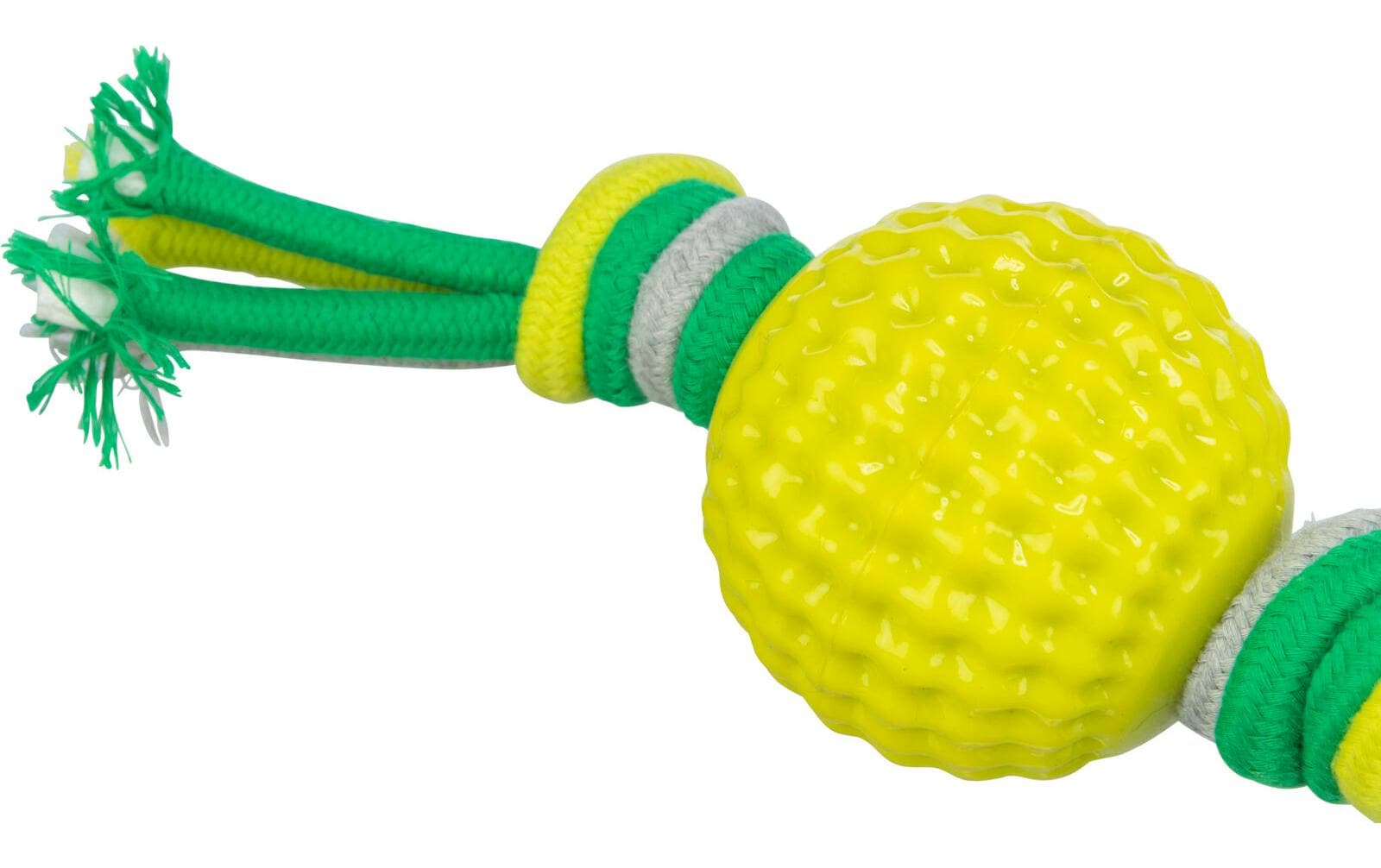 Hunde-Spielzeug Ball mit Tau, ø 9 × 44 cm, Gelb/Grün/GrauHundespielzeug