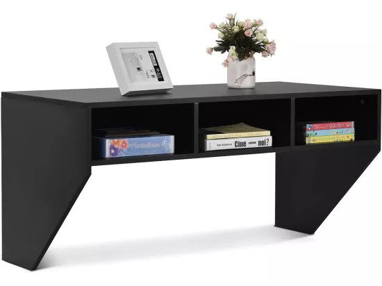 Bureau Murale avec 3 Etagéres de Rangement 108 x 53 x 52 CM Table pour, Étude, Cuisine, Bar, Etc. Noir
