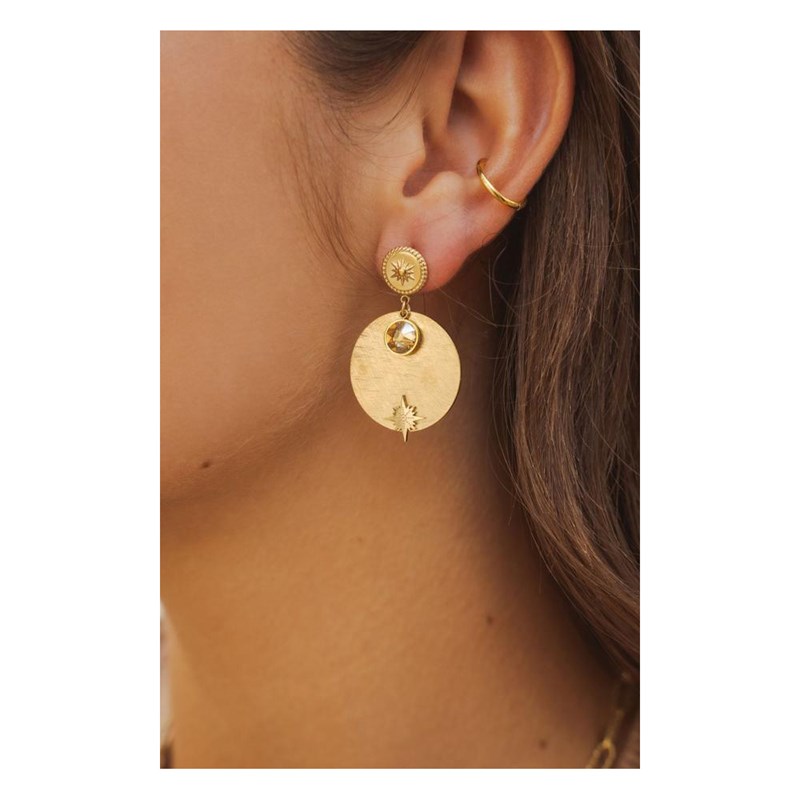 Boucles d'oreilles en acier dorées avec pierre crystal jaune