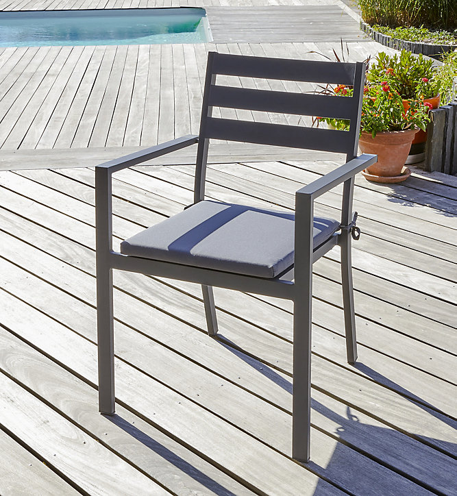 Fauteuil de jardin Pelosa empilable en aluminium gris anthracite DCB GARDEN
