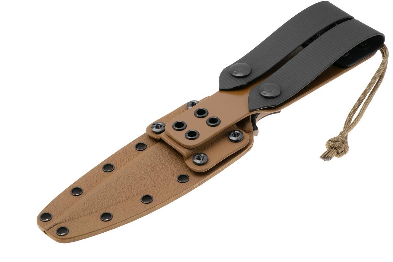 Spartan Blades Harsey Clandestina SB57DEBKKYTN Flat Dark Earth, Black Micarta, survivalmes, kydex schede