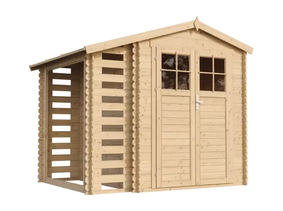Abri de jardin en bois et range bûches extérieur - 3,53 + 0,97 m2 - TIMBELA M386F