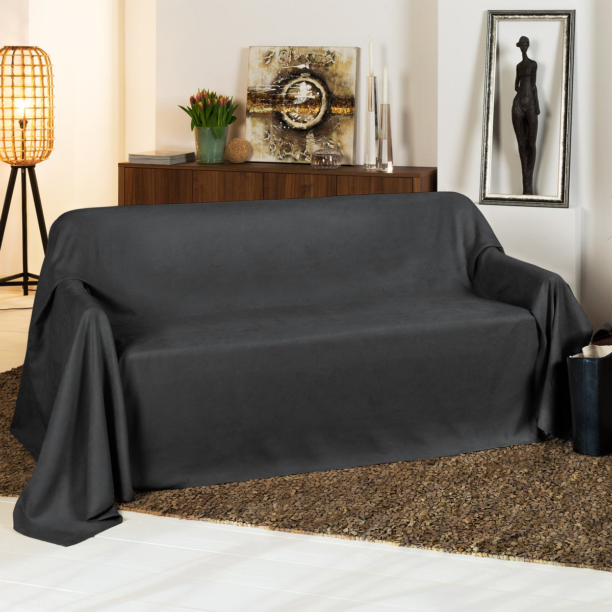 Beautissu Romantica bedsprei, suède look, 210x280cm, antraciet
