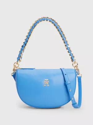 Bolsa transversal meia-lua com alça de corrente