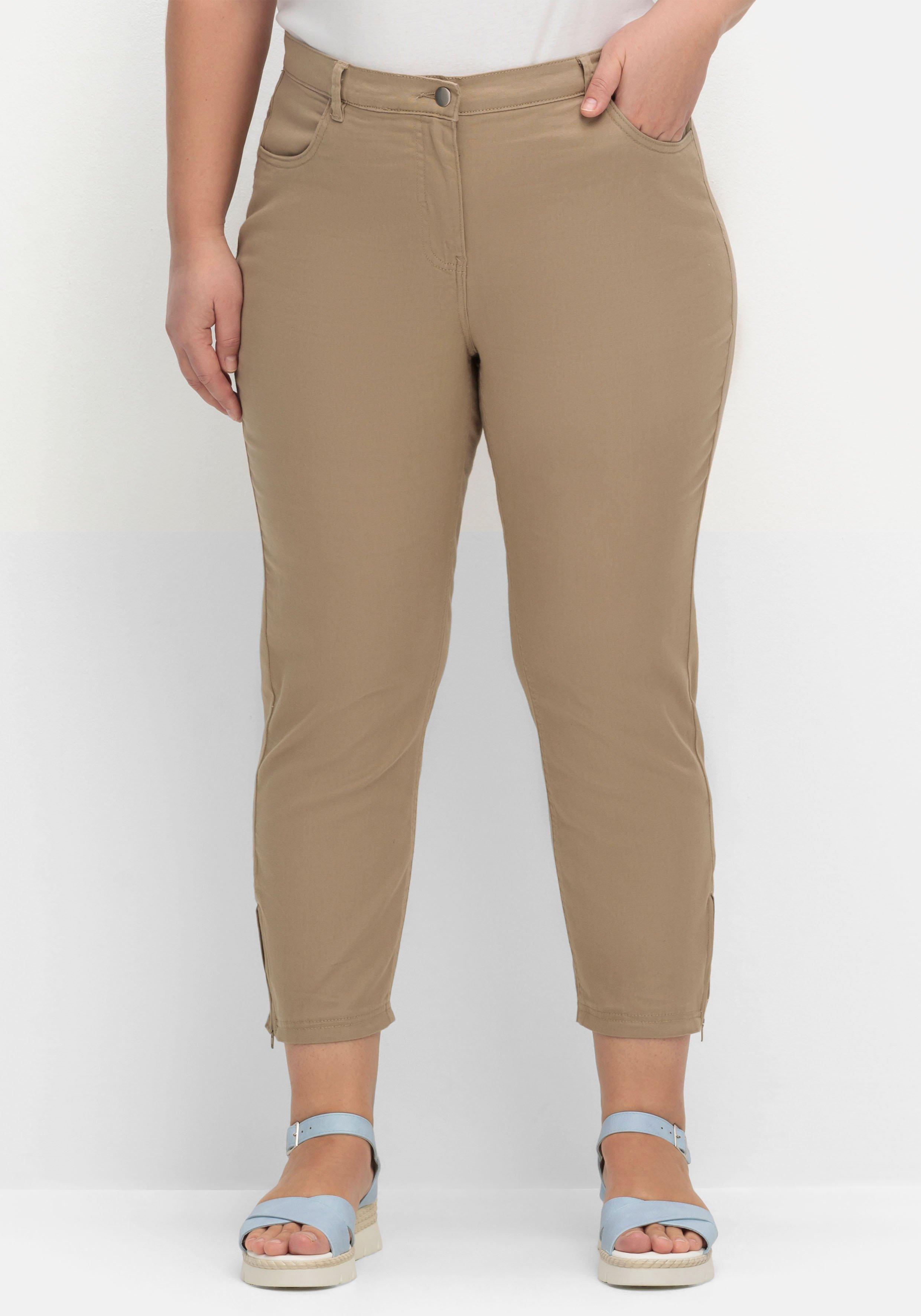 Schmale 7/8-Jeans mit Dehnbund und Zipper am Saum