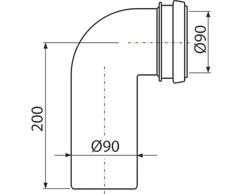 Afvoerbocht met afdichting Ø90/90 x 200 mm veporit.