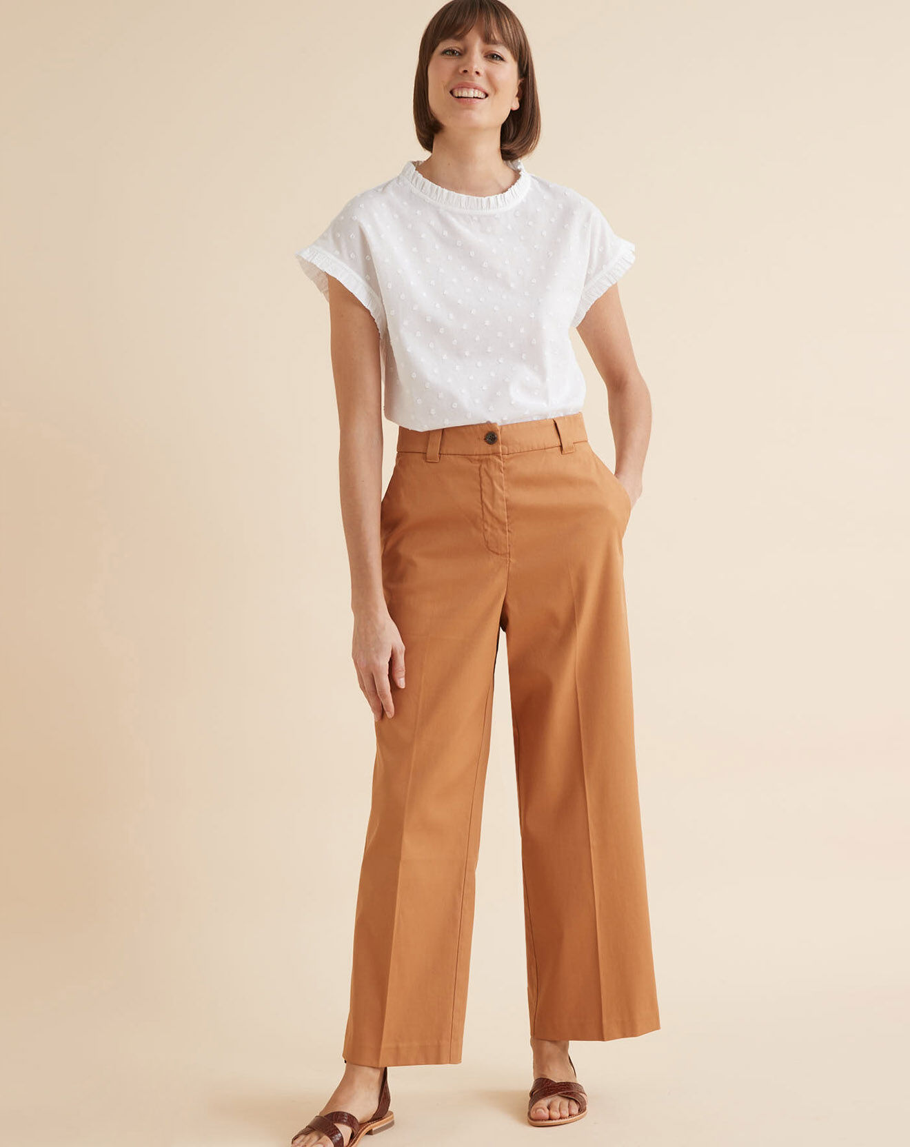 Cyrillus Pantalon large marron clair