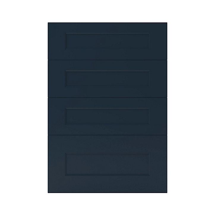 Façade de cuisine 3 tiroirs et 1 casserolier Artemisia bleu mat l. 50 cm x H. 72 cm GoodHome