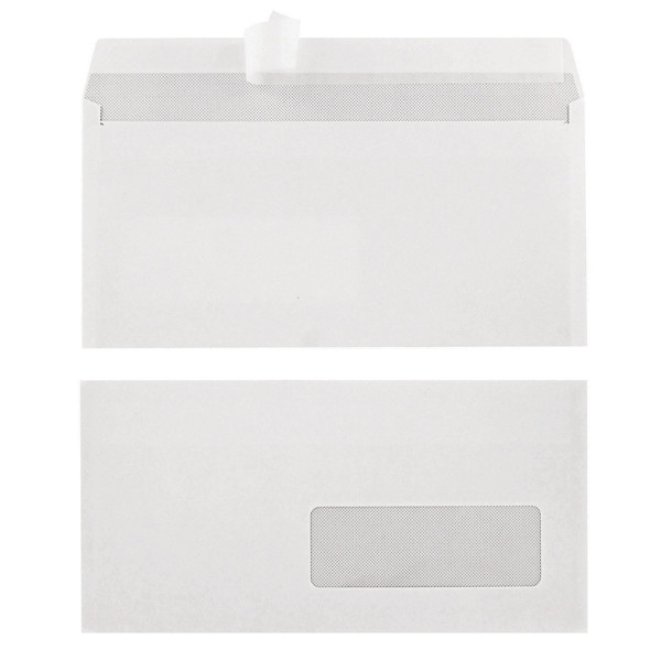 500 enveloppes DL blanches 1er prix à bande protectrice 110 x 220 mm avec fenêtre 45 x 100 mm vélin 80 g