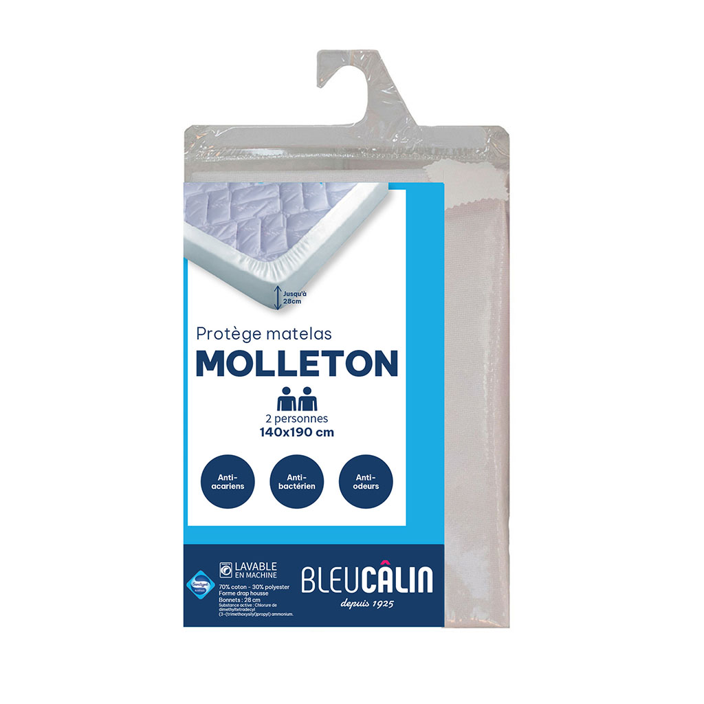 Protège matelas coton molleton AURELIE anti-acariens 140x190cm - BLEU CALIN