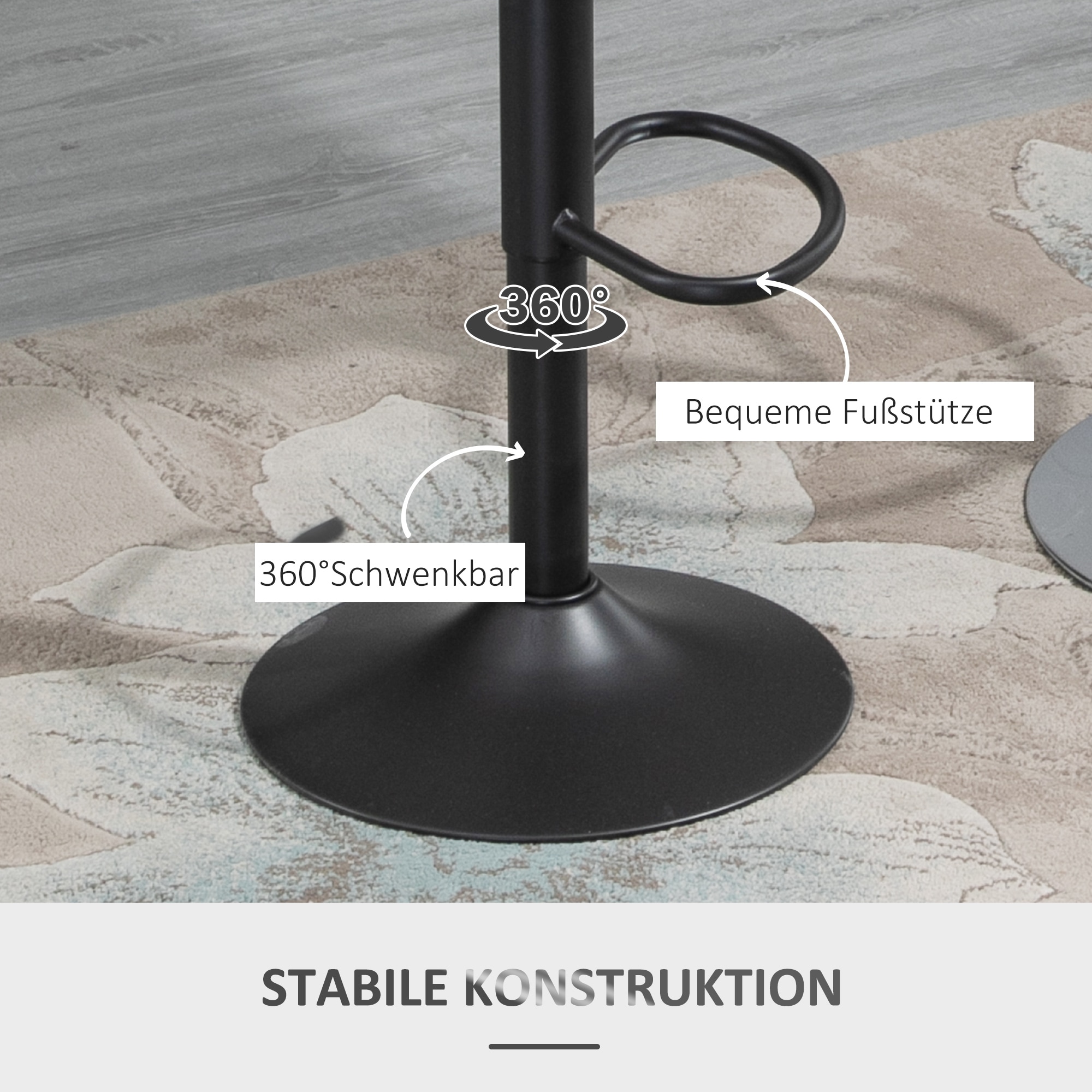 HOMCOM Barhocker mit Rückenlehne und Fußstützen grau 44L x 49B x 90-110H cm