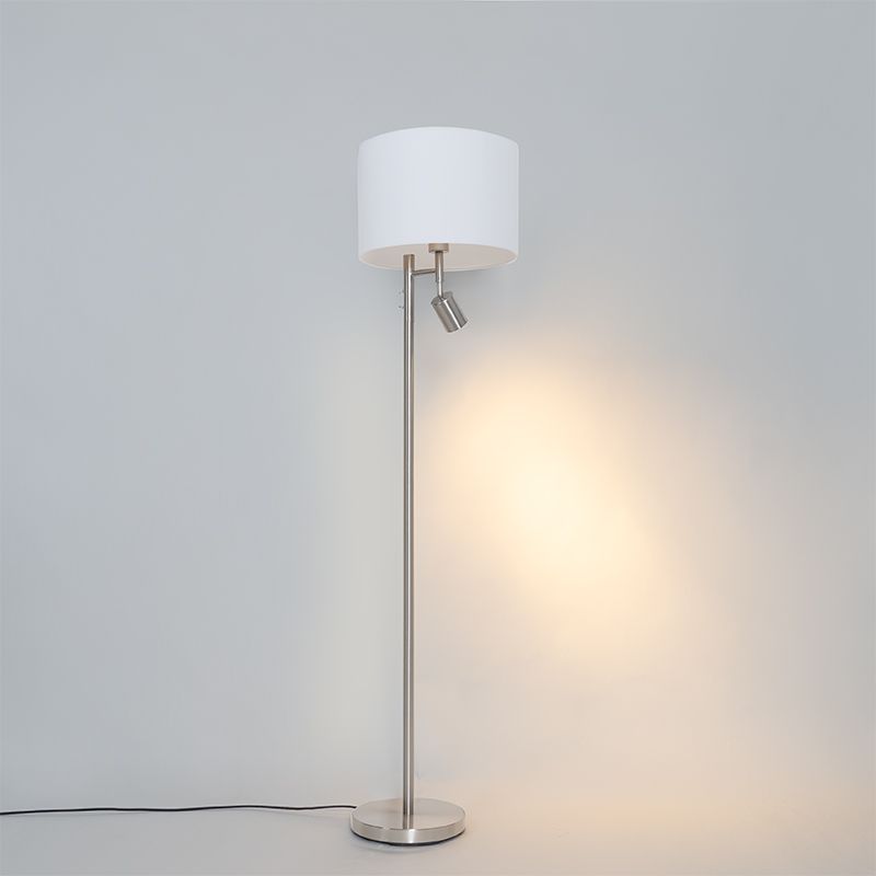 Vloerlamp staal met kap wit en leeslamp - Jelena