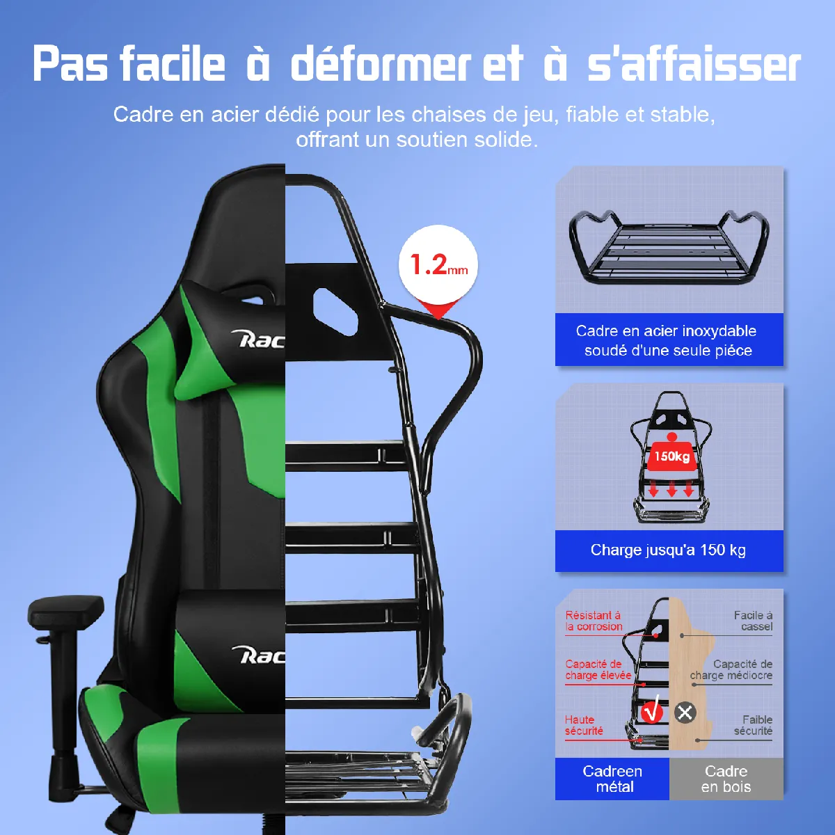 Lexzurn Chaise Gaming Inclinable 155°