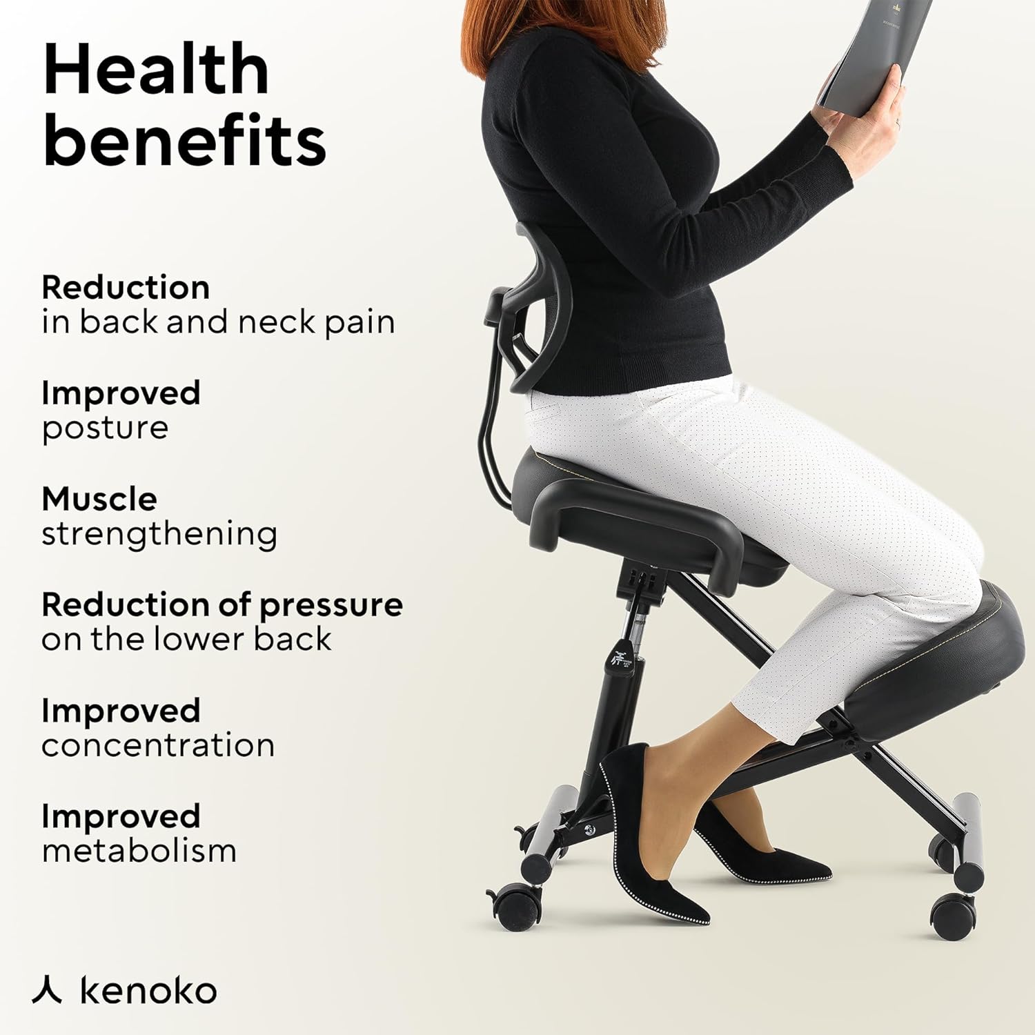 Hiragi Ergonomischer Kniestuhl Verstellbarer für zu Hause und Büro. Ergonomischer Bürostuhl mit dunkelgrauem Bezug aus Öko-TEX-zertifiziertem Standard 100 Stoff. EH0536657