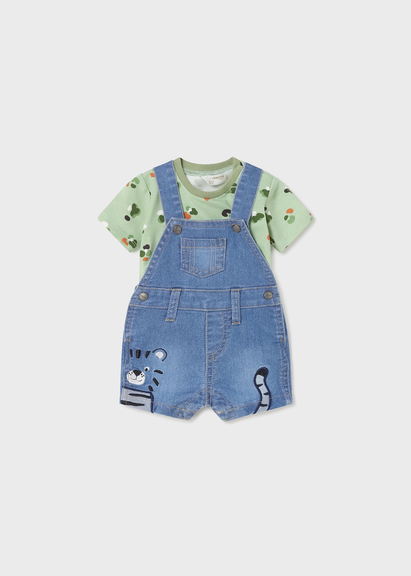 Jardineira jeans com camiseta de algodão para recém-nascido