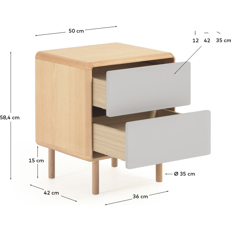 Table de chevet Anielle en bois massif et placage de frêne 50 x 58,4 cm