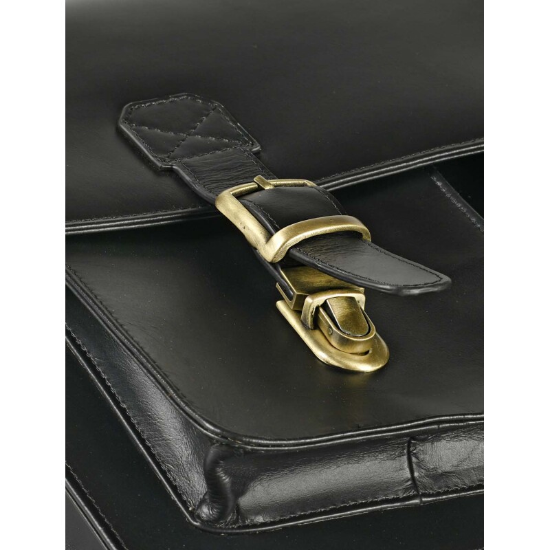 Quo Vadis - Sacoche cartable - Rangers - Noir - 38x28,5x5 cm - Cuir pleine fleur de buffle - 3 compartiment(s)