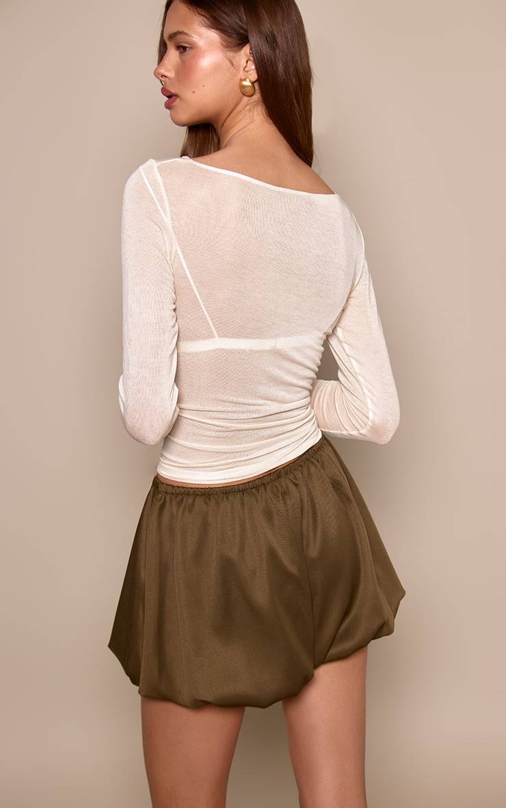 Kaki Short Bouffant Tissé À Cordon De Serrage