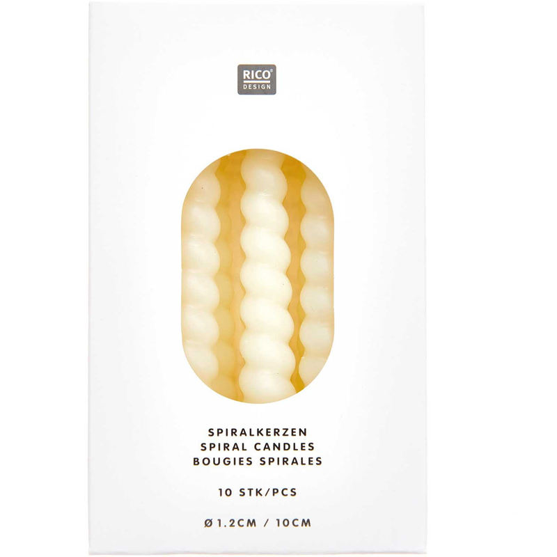 Rico Design Spiralkerzen, 10 cm, 10 Stück, ecru