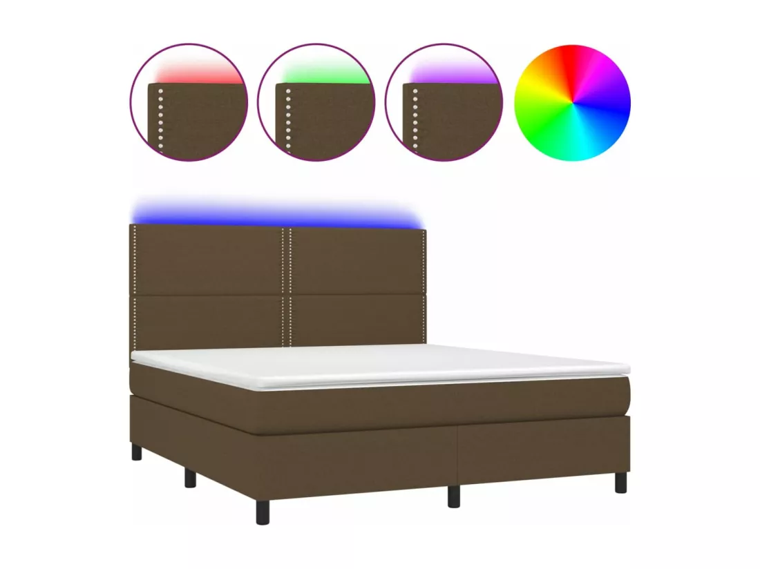 Sommier tapissier matelas et LED Marron foncé 180x200cm Tissu