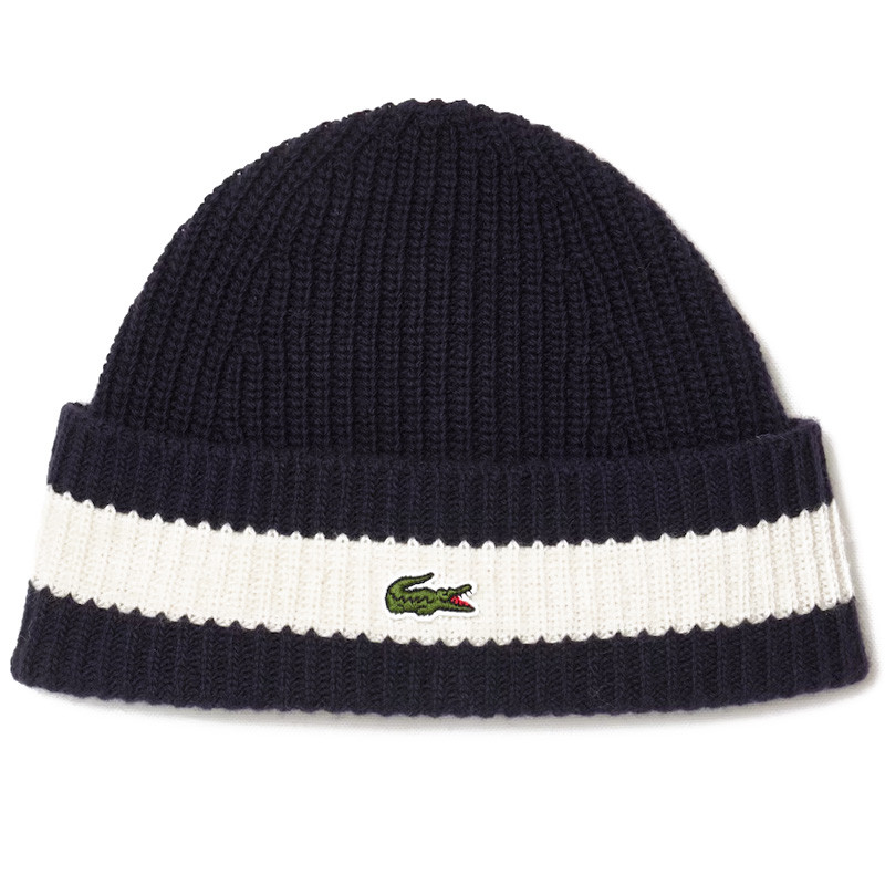 Bonnet Lacoste Line unisexe en laine bleu marine